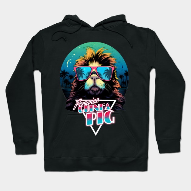 Retro Wave Peruvian Guinea Pig Miami Hoodie by Miami Neon Designs